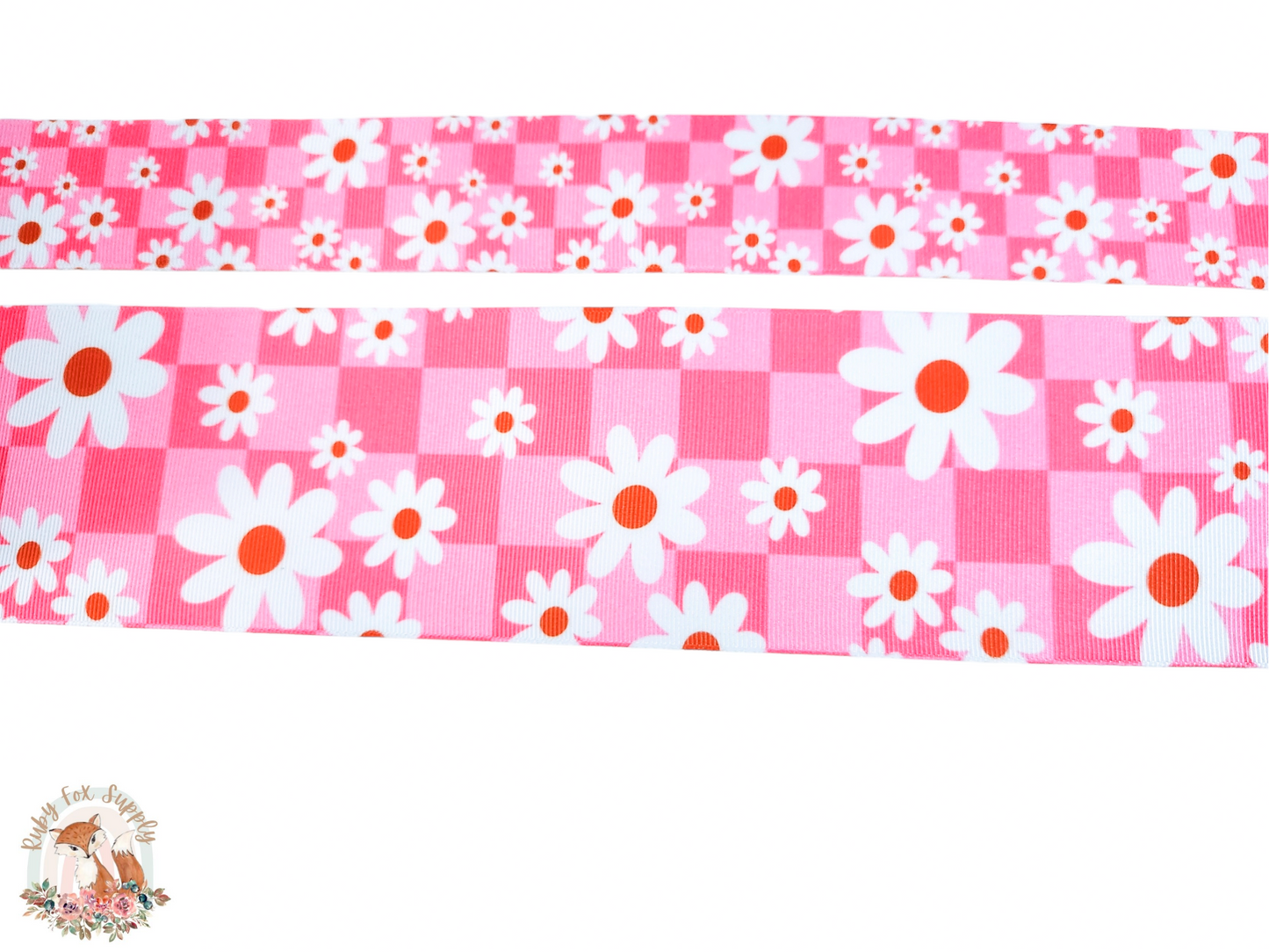Pink Checkered Floral 3"/1.5" Ribbon