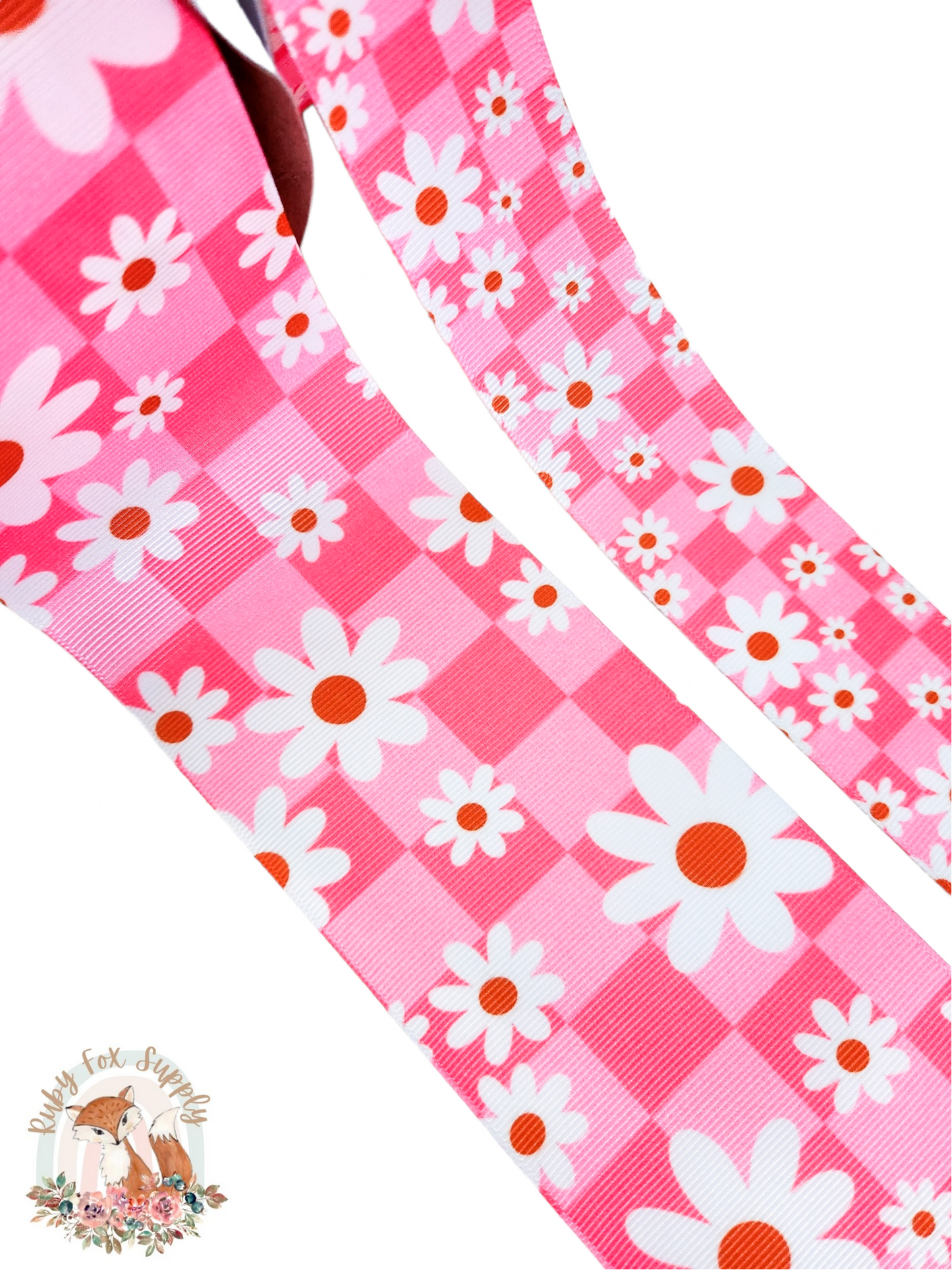 Pink Checkered Floral 3"/1.5" Ribbon