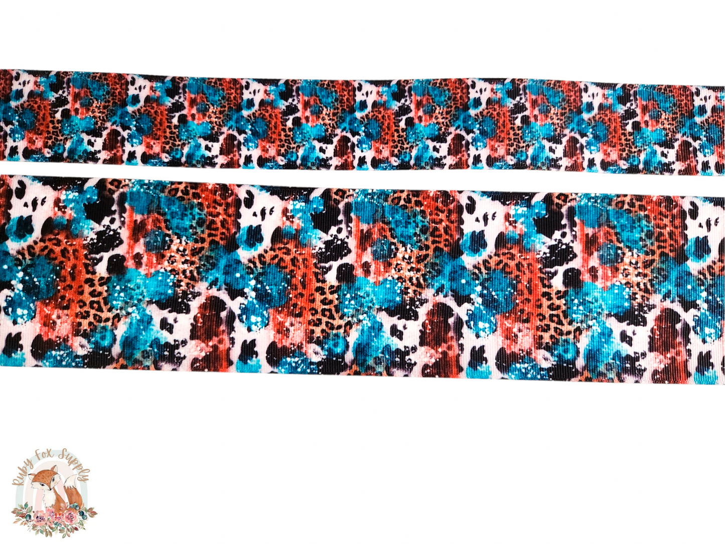 Teal Cow Cheetah Print Splatter 3"/1.5" Ribbon