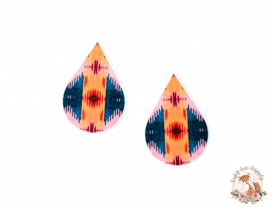 Orange Blue Pattern Resin Earrings