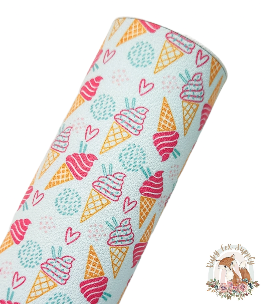 Blue Ice Cream Cone 9x12 faux leather sheet