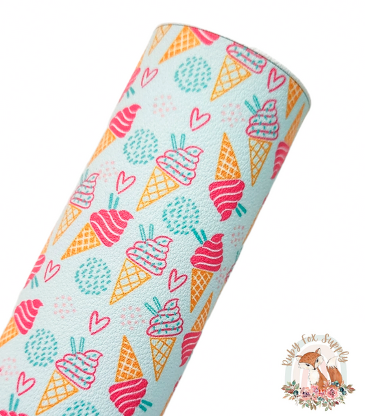 Blue Ice Cream Cone 9x12 faux leather sheet