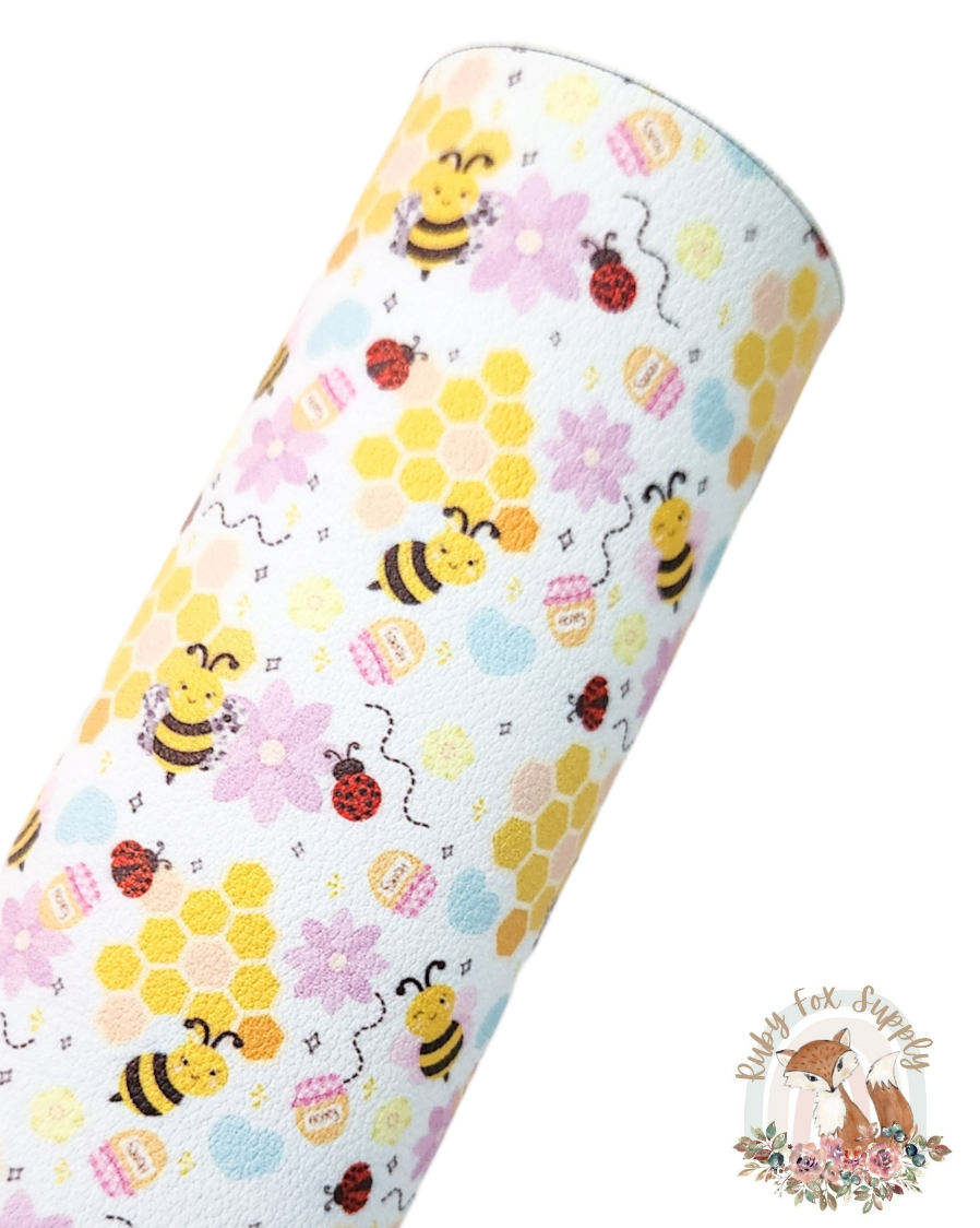 Cute Bee Honeycomb 9x12 faux leather sheet