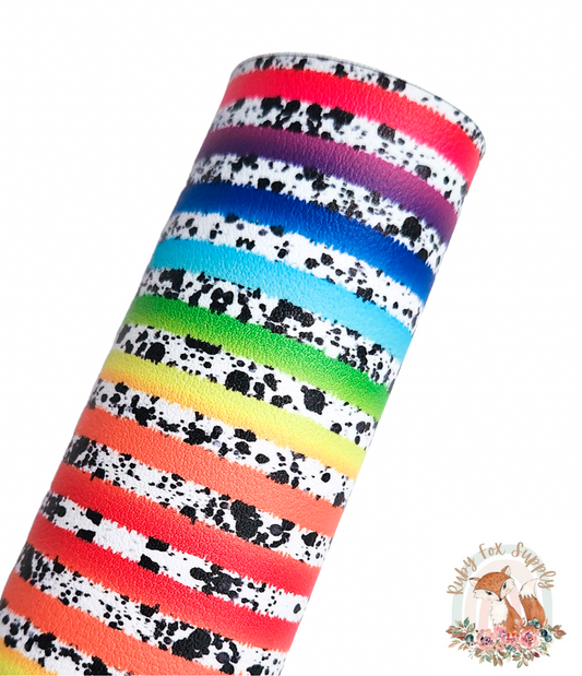 Rainbow Splatter Stripes 9x12 faux leather sheet