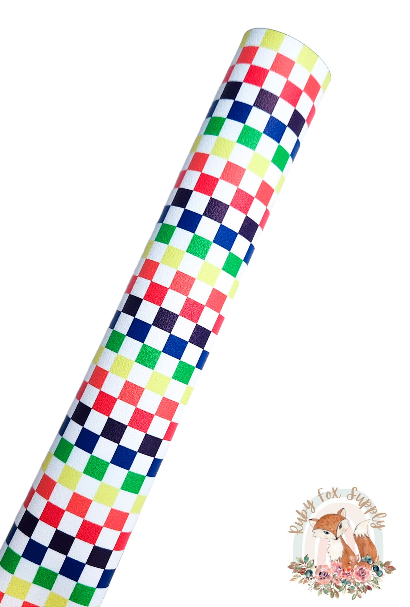 Rainbow Checkers 9x12 faux leather sheet