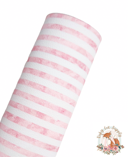 Distressed Pink and White Stripes 9x12 faux leather sheet
