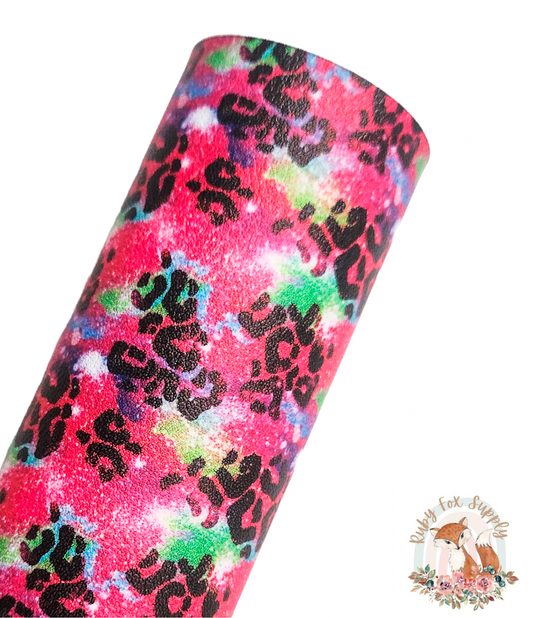Pink Cheetah Print Splatter 9x12 faux leather sheet