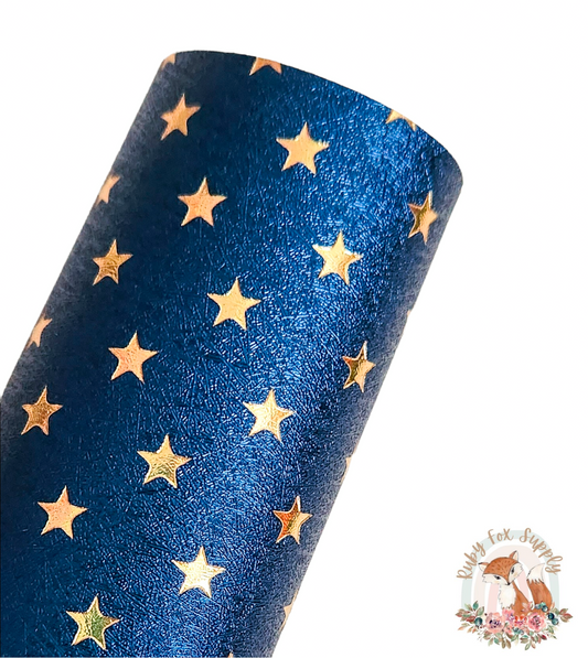 Navy Blue Foil Star 9x12 faux leather sheet
