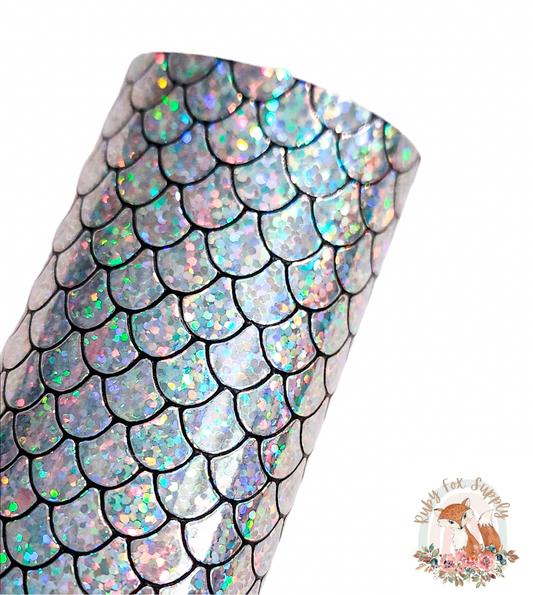 Iridescent Silver Mermaid Scales 9x12 faux leather sheet
