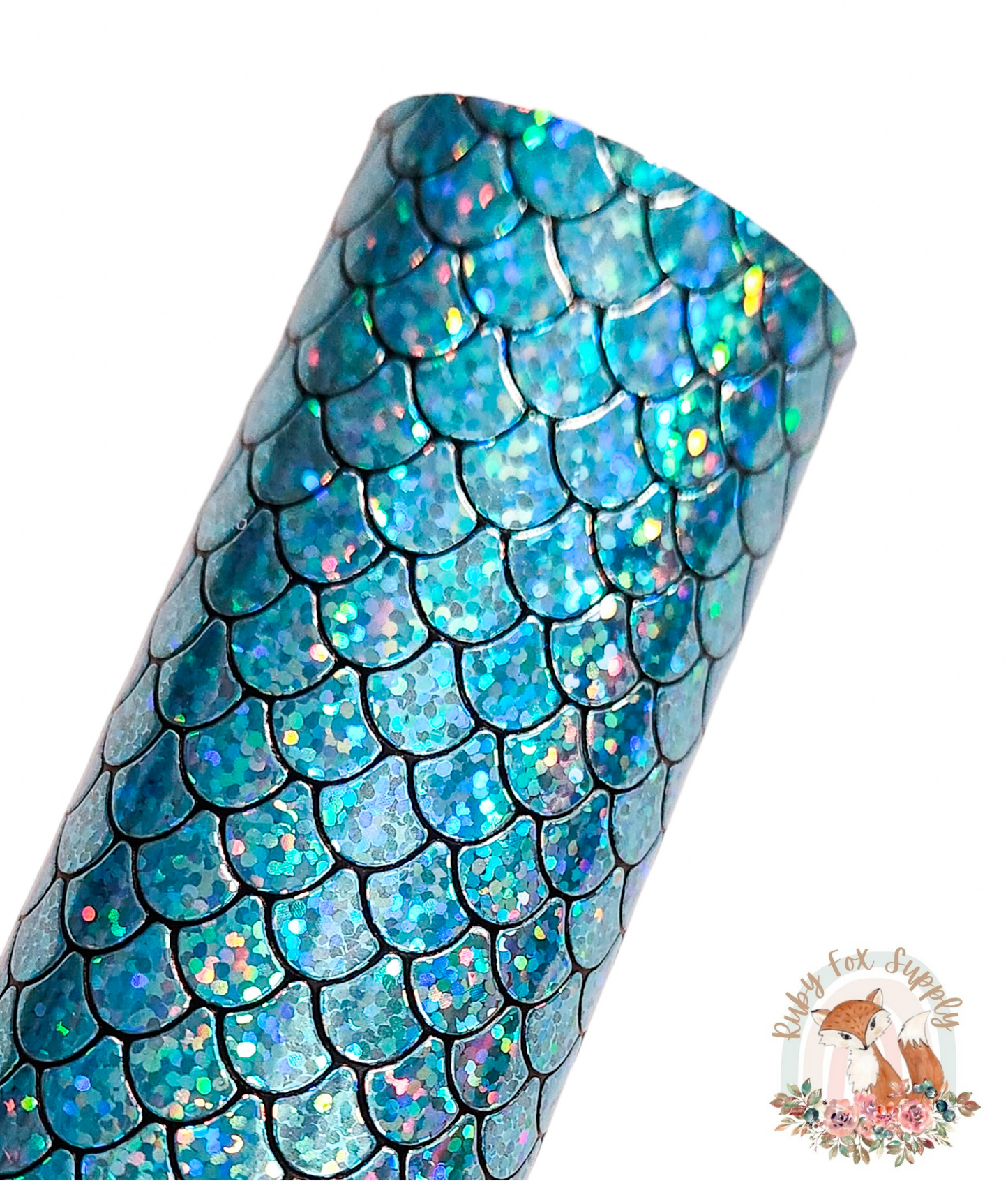 Iridescent Aqua Mermaid Scales 9x12 faux leather sheet