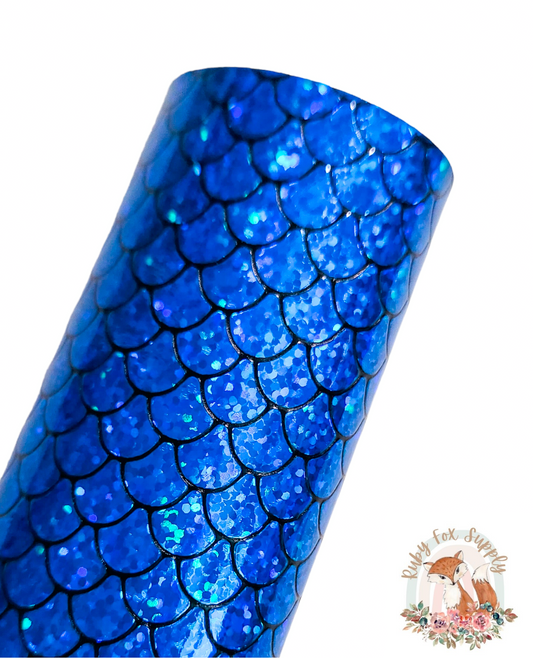 Iridescent Blue Mermaid Scales 9x12 faux leather sheet