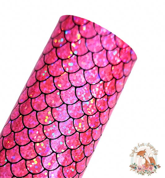 Iridescent Pink Mermaid Scales 9x12 faux leather sheet