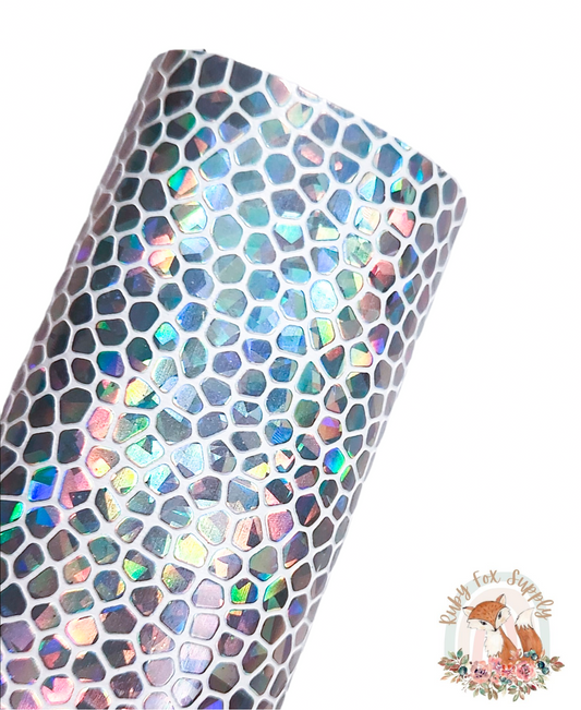 Iridescent Silver Snakeskin 9x12 faux leather sheet