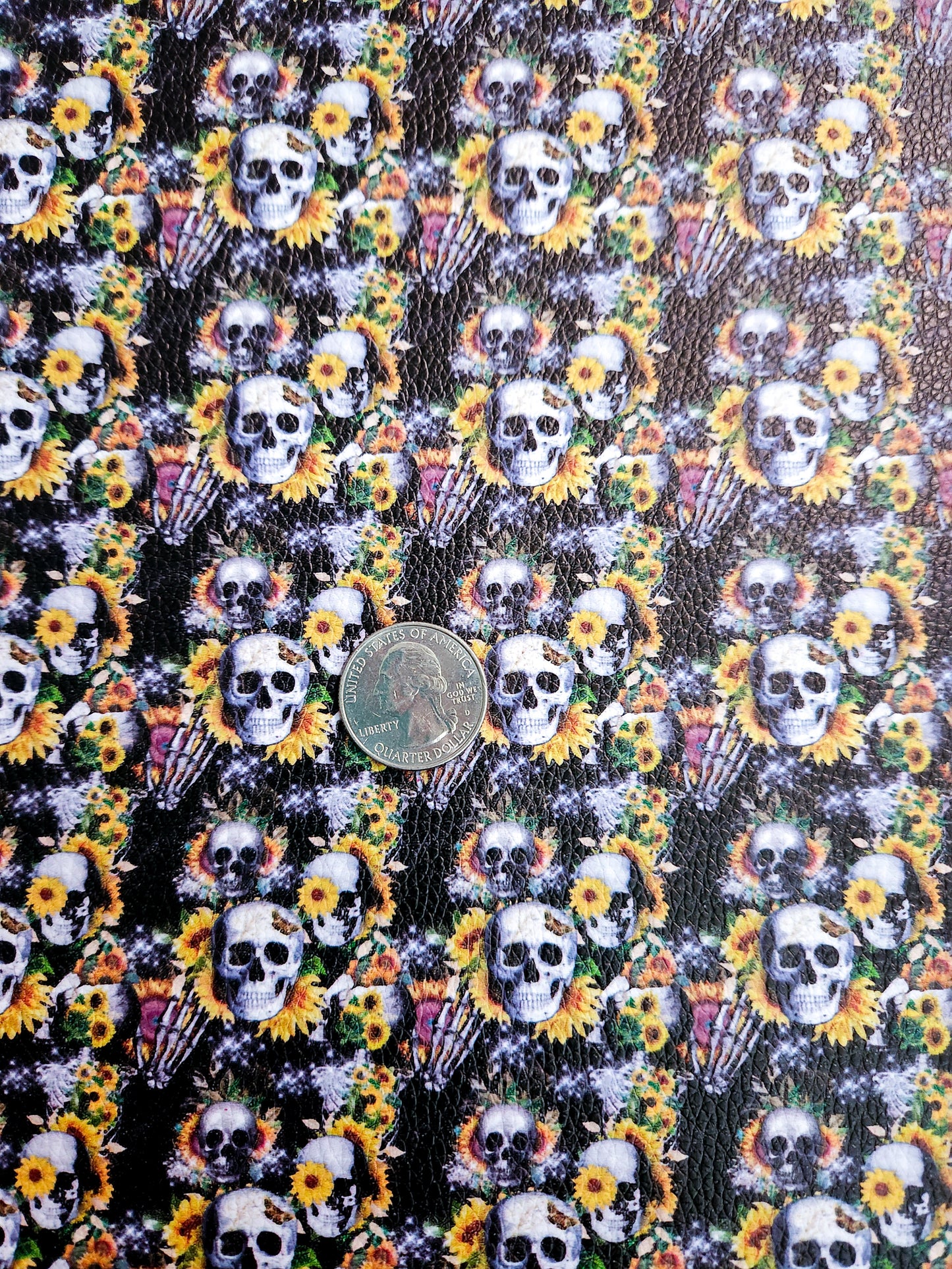 Skulls and Sunflowers 9x12 faux leather sheet