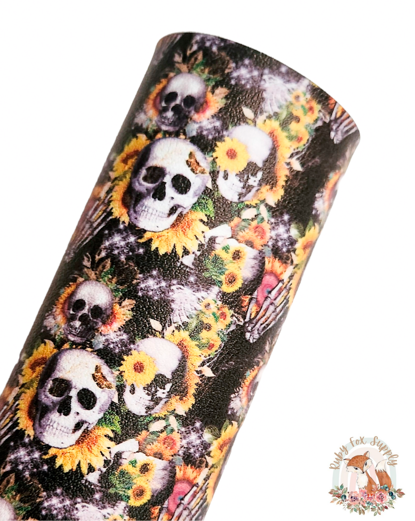 Skulls and Sunflowers 9x12 faux leather sheet