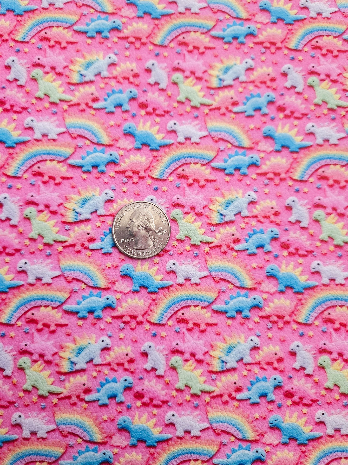 Pink Dino Rainbows 9x12 faux leather sheet