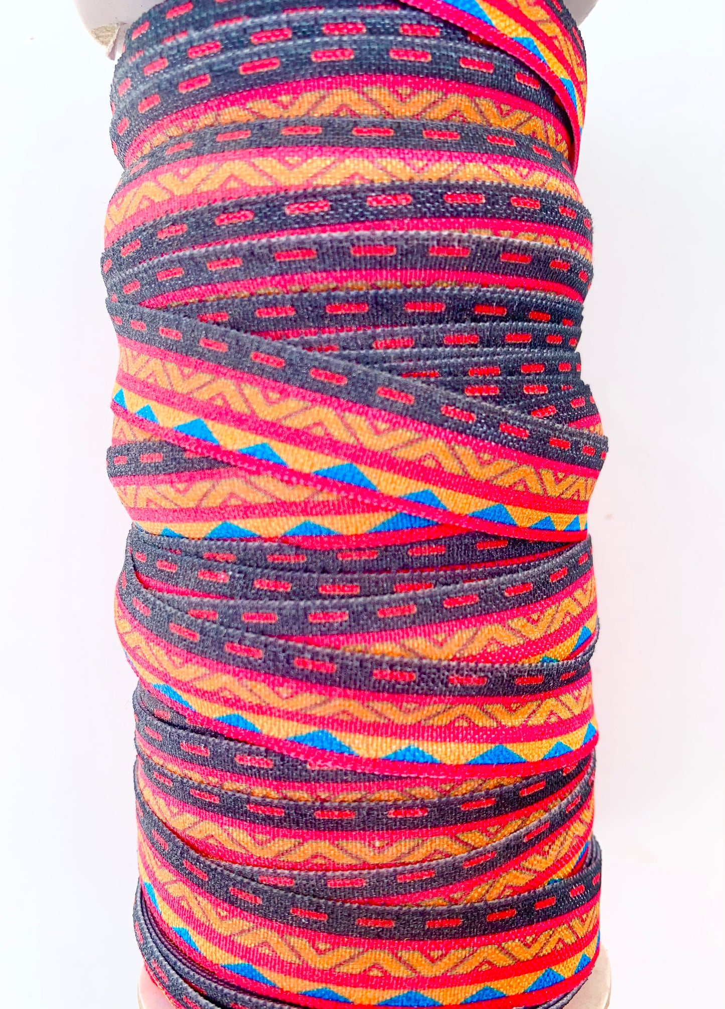 Orange and Black Aztec Fold Over Elastic