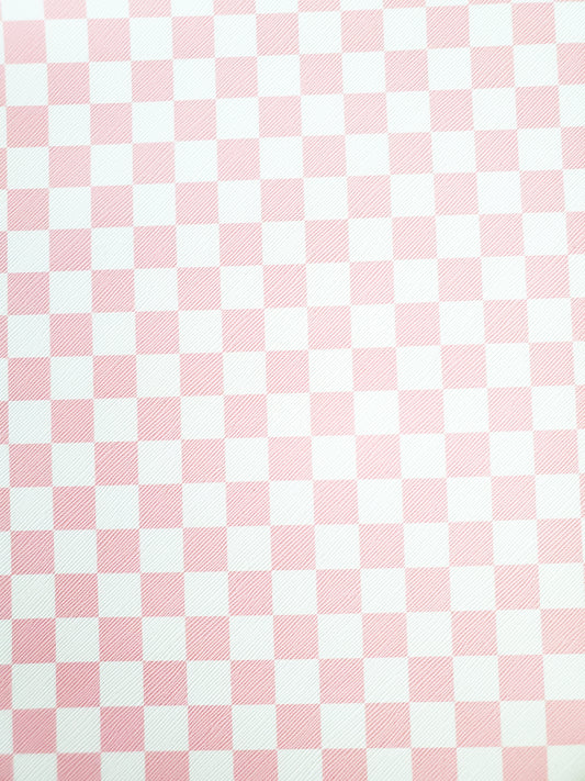 Pink and White Checker 9x12 faux leather sheet