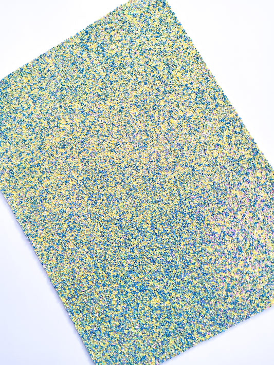 Yellow and Blue Chunky Glitter 9x12 faux leather sheet