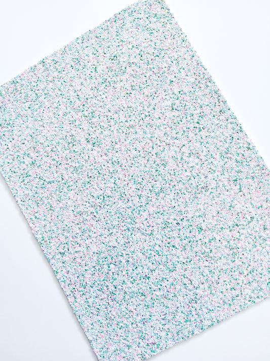 Pink, Green and White Chunky Glitter 9x12 faux leather sheet