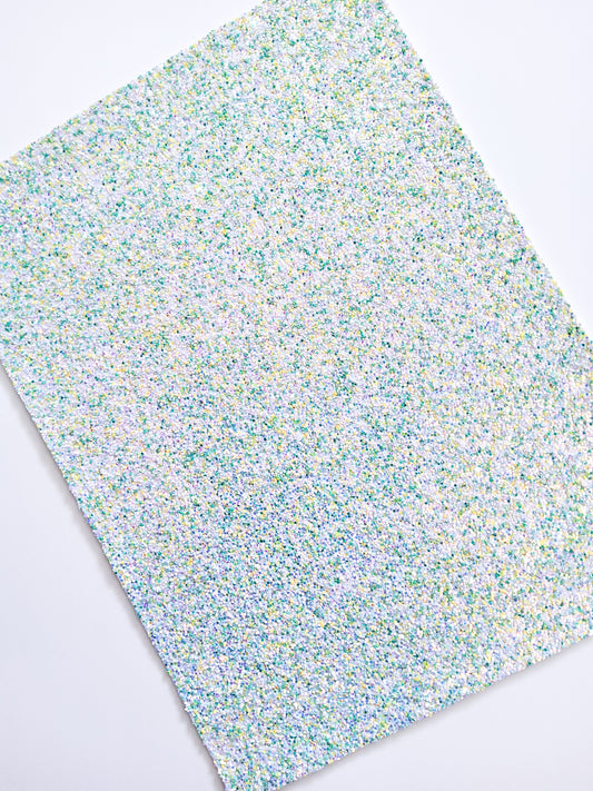 Green, Yellow and White Chunky Glitter 9x12 faux leather sheet