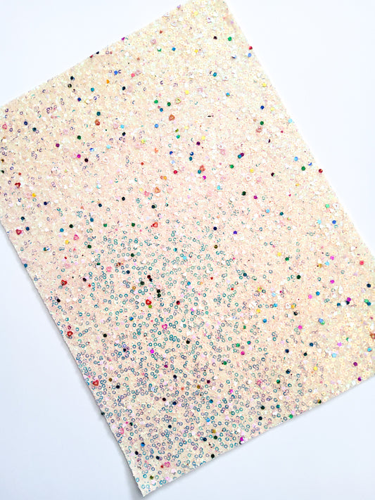 Ivory Sequin Chunky Glitter 9x12 faux leather sheet