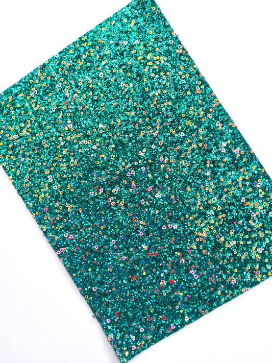 Green Sequin Chunky Glitter 9x12 faux leather sheet