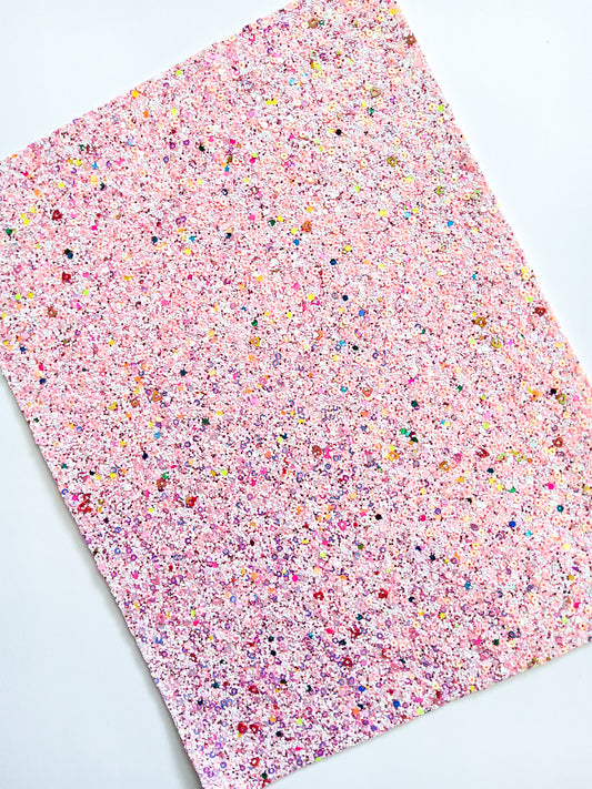 Light Pink Sequin Chunky Glitter 9x12 faux leather sheet