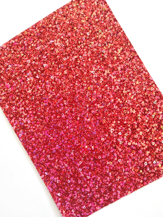 Red Sequin Chunky Glitter 9x12 faux leather sheet