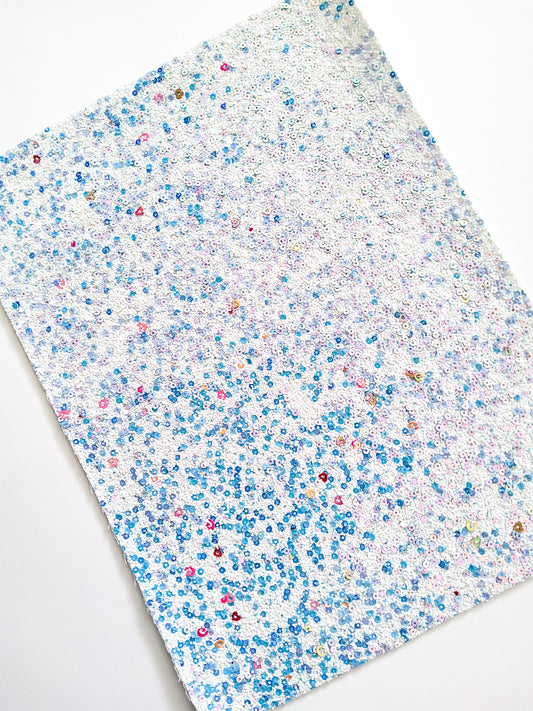 White and Blue Sequin Chunky Glitter 9x12 faux leather sheet