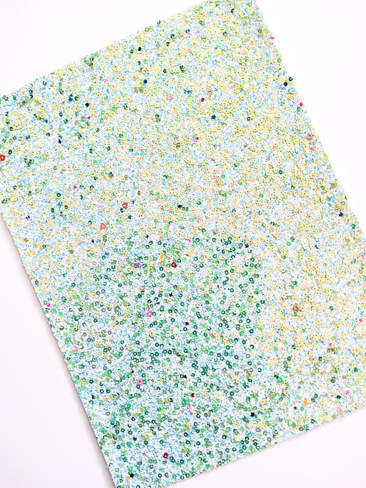 Light Green Sequin Chunky Glitter 9x12 faux leather sheet