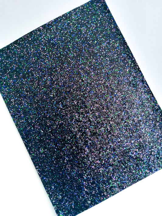 Black Multicolor Chunky Glitter 9x12 thin faux leather sheet
