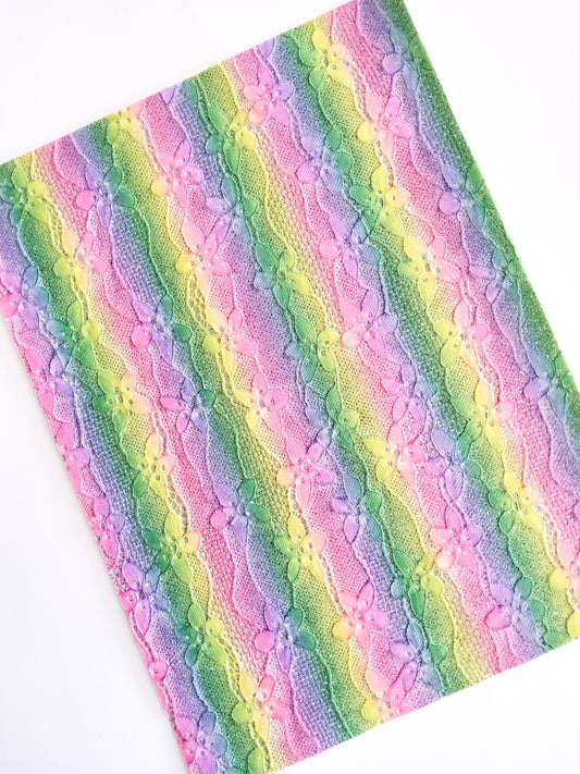 Garden Rainbow Floral Lace Glitter 9x12 thin faux leather sheet