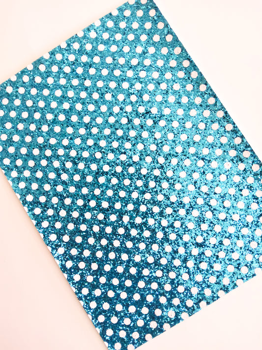 Blue Polka Dot Chunky Glitter 9x12 faux leather sheet