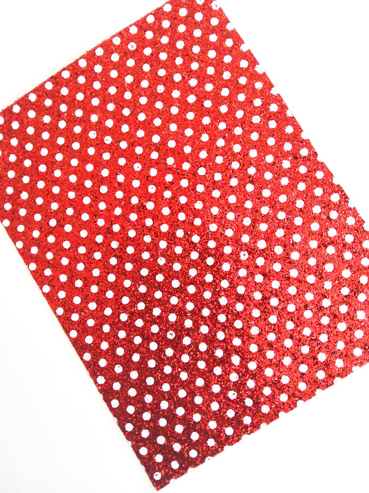 Red Polka Dot Chunky Glitter 9x12 faux leather sheet