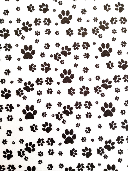 Black and White Paw Print 9x12 faux leather sheet