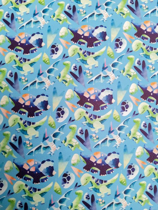 Blue Dino 9x12 faux leather sheet