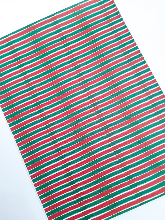Distressed Red and Green Stripes 9x12 faux leather sheet
