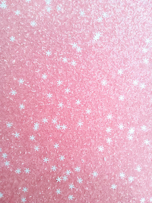 Pink Snowflake Chunky Glitter 9x12 faux leather sheet