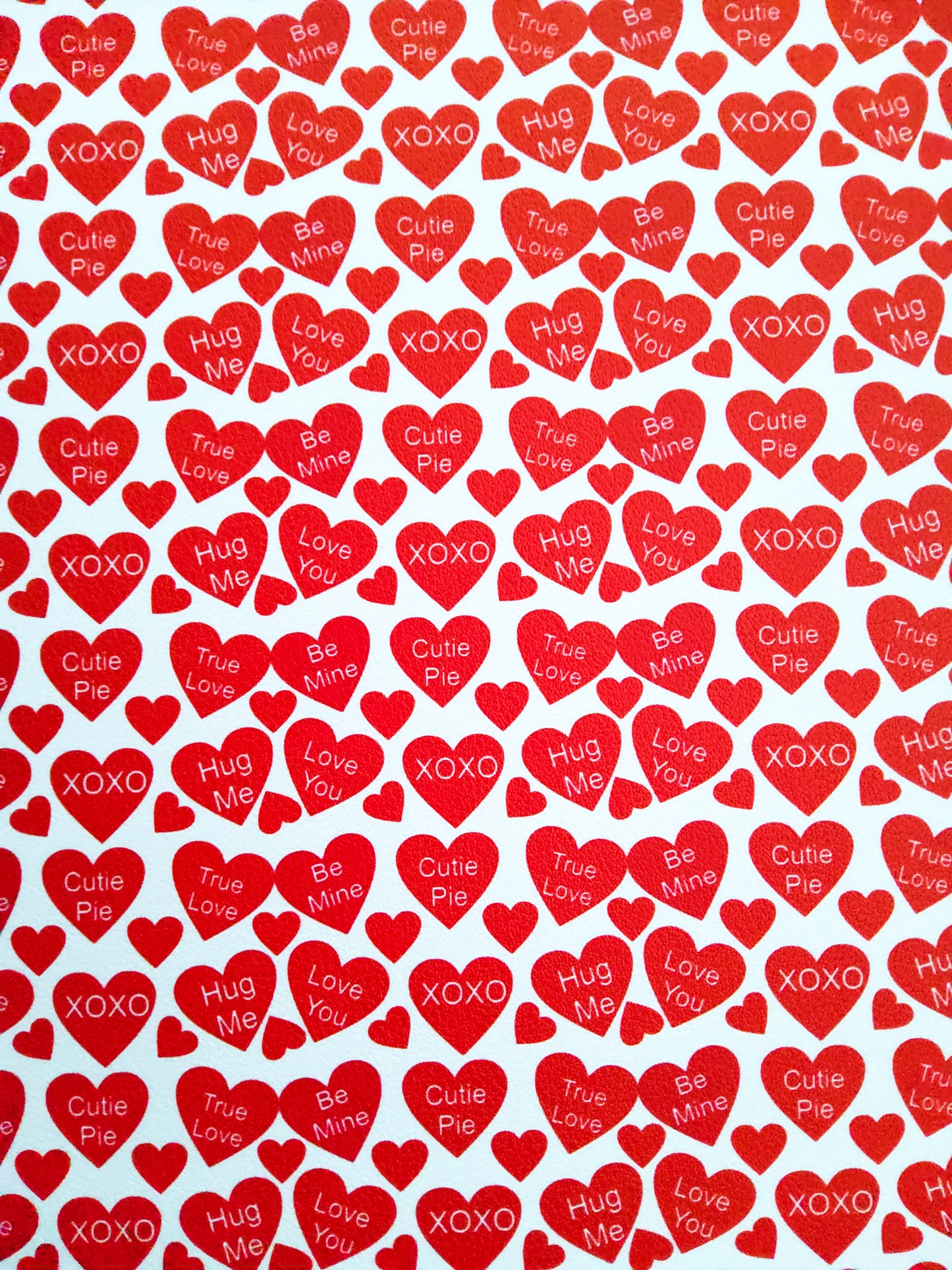 Red Conversation Hearts 9x12 faux leather sheet