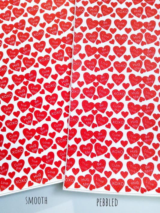 Red Conversation Hearts 9x12 faux leather sheet