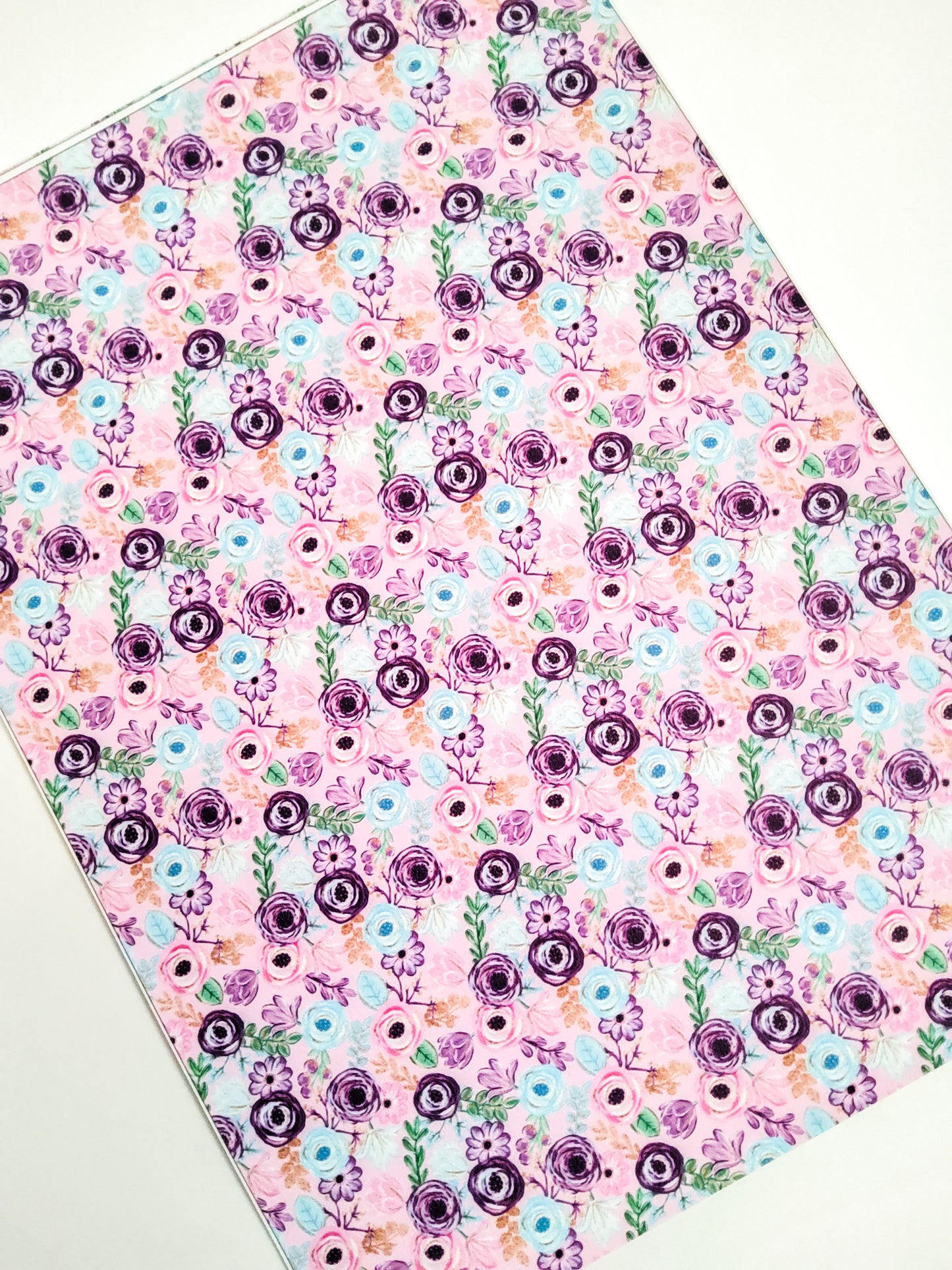 Pink and Purple Floral 9x12 faux leather sheet