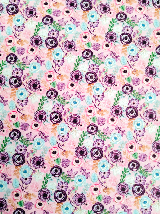 Pink and Purple Floral 9x12 faux leather sheet