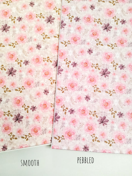 Soft Pink Floral 9x12 faux leather sheet