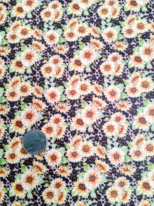 Sunflower Leopard Print 9x12 faux leather sheet