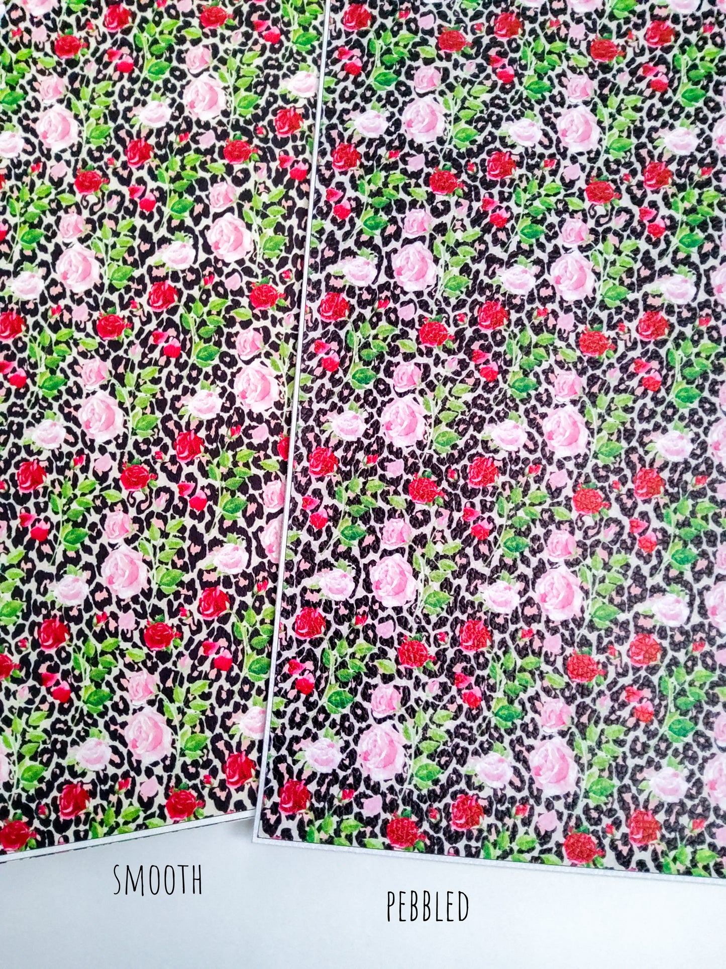 Red and Pink Leopard Print Roses 9x12 faux leather sheet