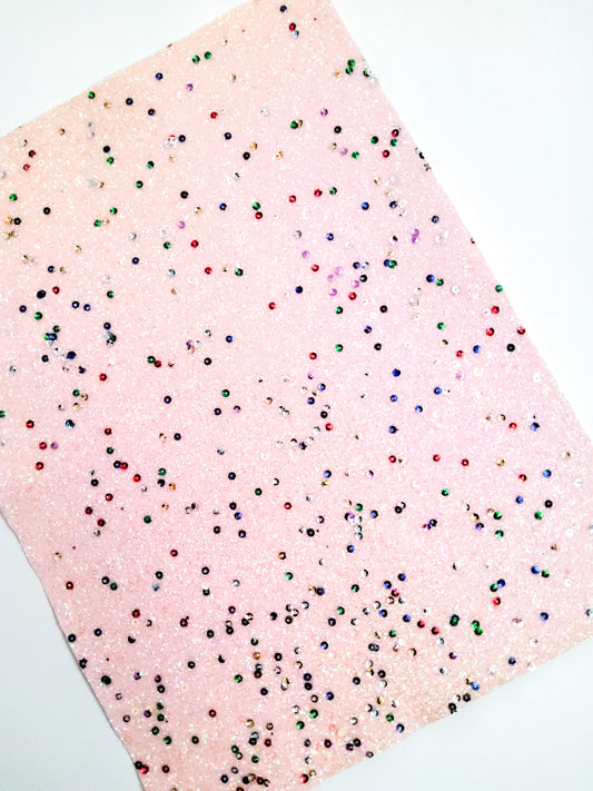 Light Pink Color Sequin Chunky Glitter 9x12 faux leather sheet