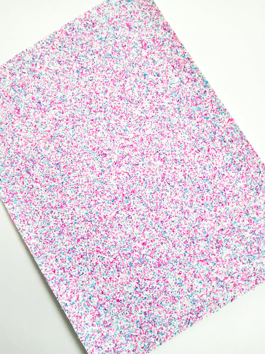Pink, Blue and White Chunky Glitter 9x12 faux leather sheet