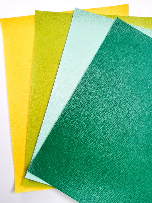 Shades of Green and Yellow Pebbled Set 9x12 faux leather sheet