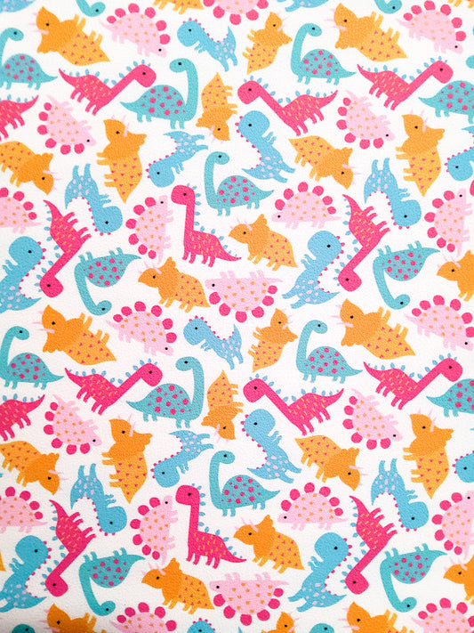 Orange and Pink Dinosaurs 9x12 faux leather sheet